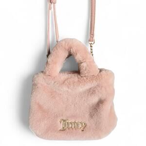 Juicy Couture Faux Fur Fluffy Mini Tote Handbag Dusty Blush Pink Y2K
